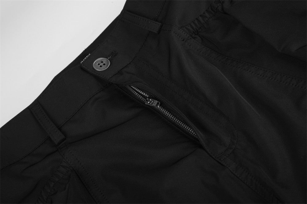 Men's Black Cargo Utility Pants with Mesh Panels & Wide-Leg Silhouette