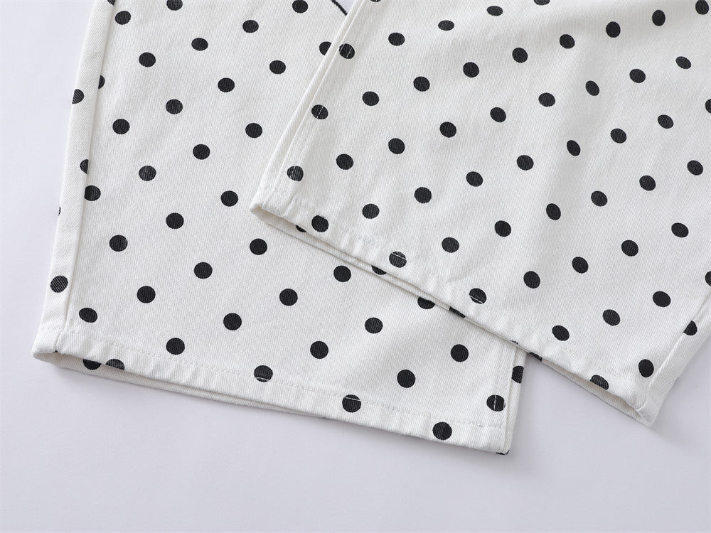 Pantalon baggy wide-leg à pois avec broderies cartoon dalmatien