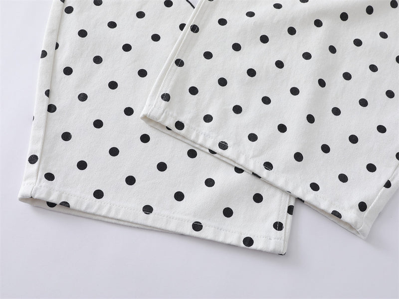 Pantalon baggy wide-leg à pois avec broderies cartoon dalmatien