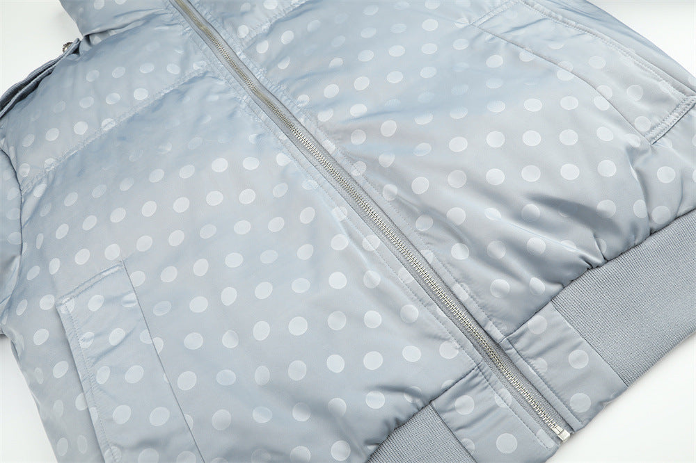 Men's Polka Dot Puffer Bomber Jacket – Oversized Padded Winter Coat