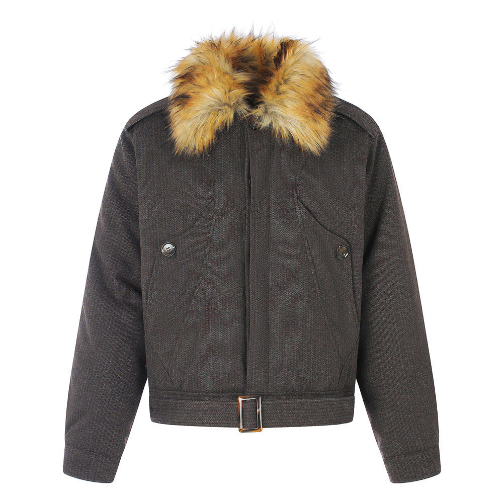 Men's Oversized Cotton Jacket with Detachable Faux Fur Collar