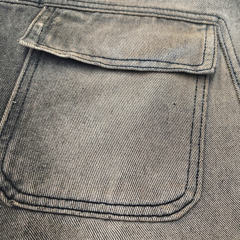 Vintage Washed Cargo Denim Shorts – Distressed Wide Leg Multi-Pocket