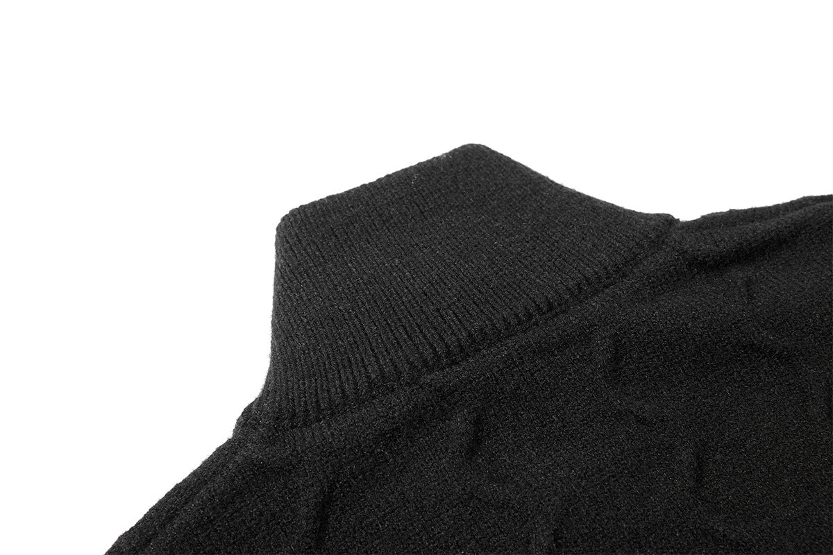 Men's Cable Knit Full-Zip Turtleneck Sweater Jacket