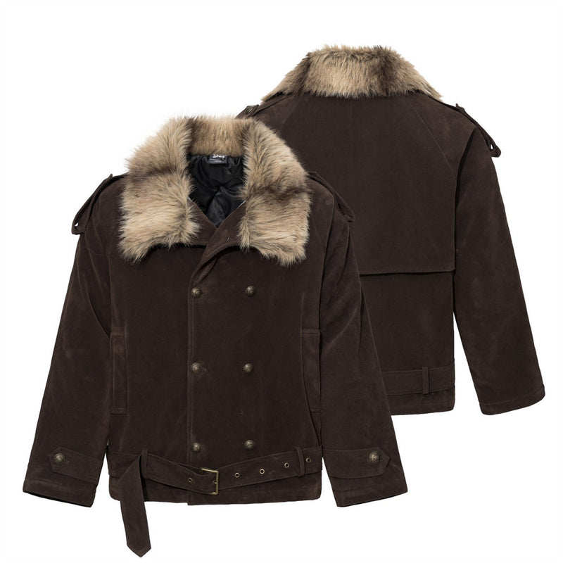 Men's Double-Breasted Padded Jacket with Faux Fur Collar