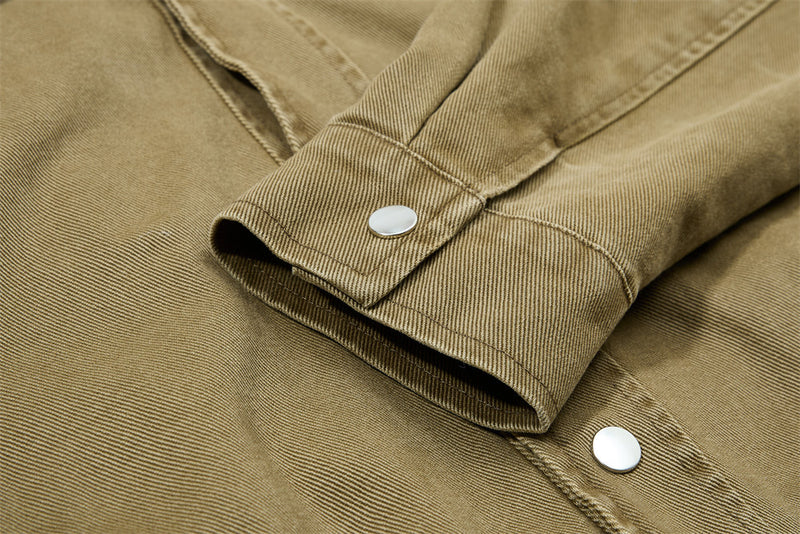 Men's Washed Denim Bomber Jacket – Oversized Fit, Double Collar & Zip Pockets