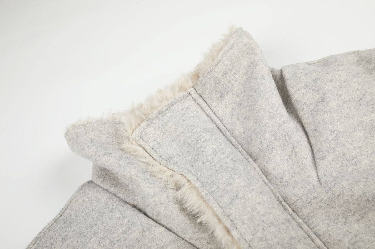 Wool-Blend Bomber Jacket with Sherpa Lining and Fleece Collar Trim