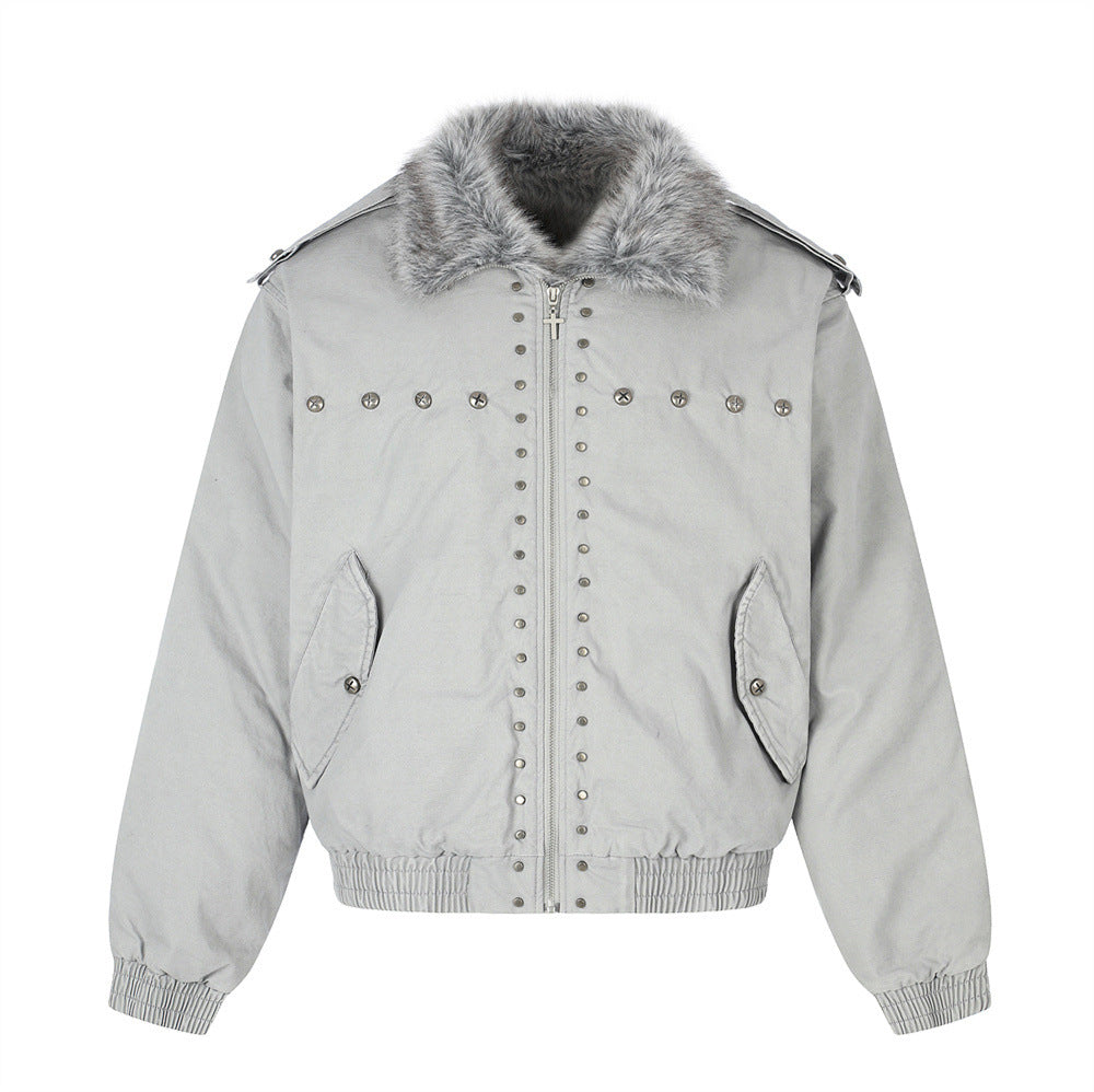 Men's Studded Bomber Jacket with Faux Fur Collar – High Street Winter Coat