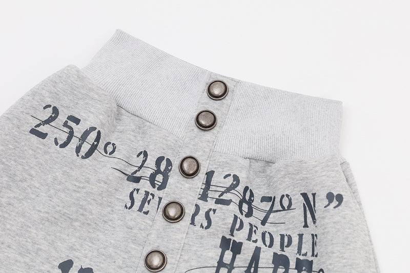 Wide-Leg Sweatpants with Rivet Buttons and Graphic Print – Relaxed Fit