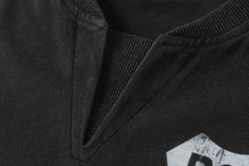 T-shirt manches longues à manches camouflage usées, effet deux pièces – Streetwear noir délavé