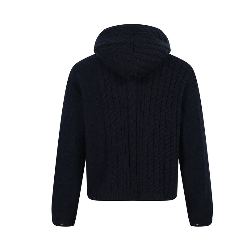 Cable Knit Zip-Up Hoodie Sweater – Irregular Twist Pattern Cardigan