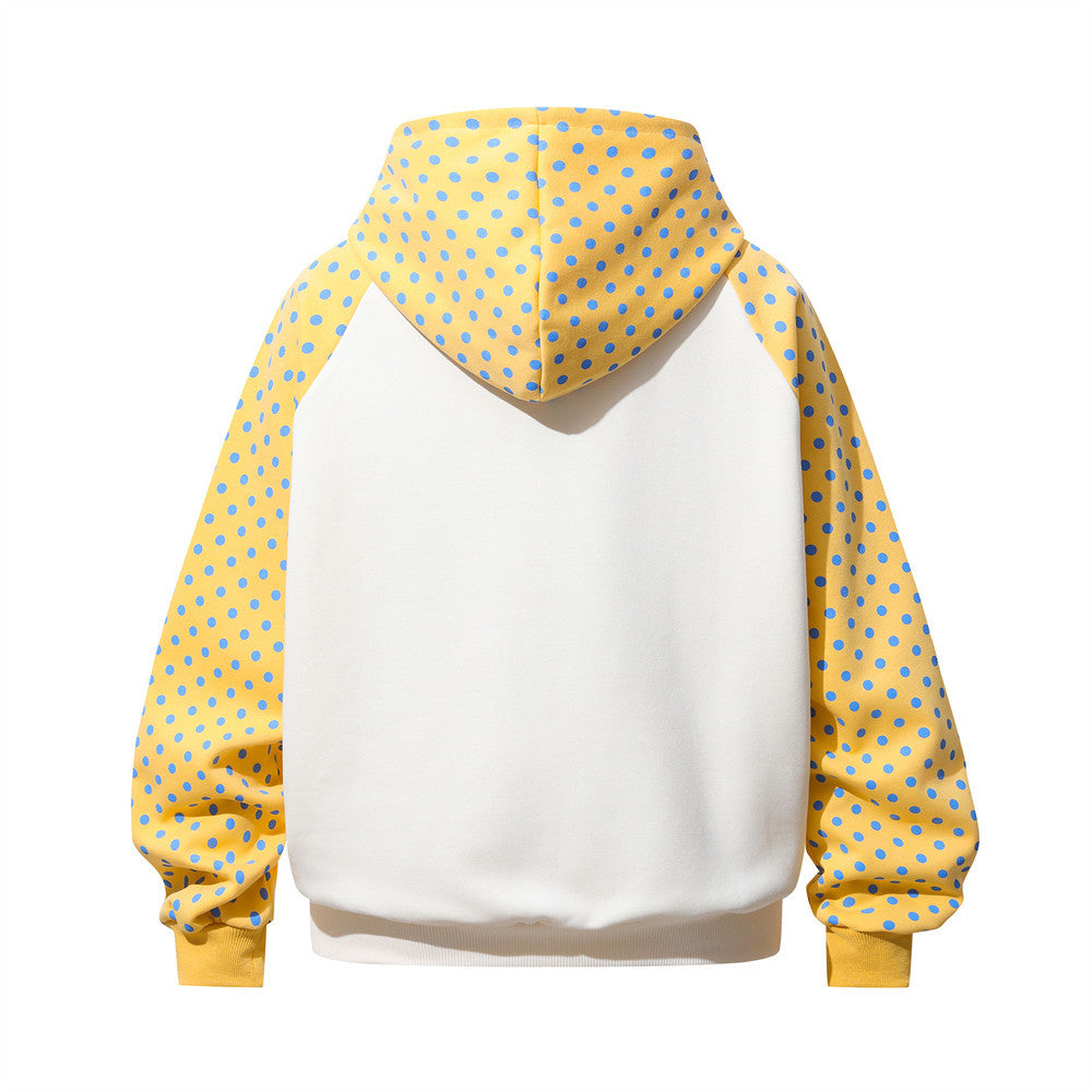 Sweat à capuche raglan colorblock à pois avec écusson brodé à lettrage