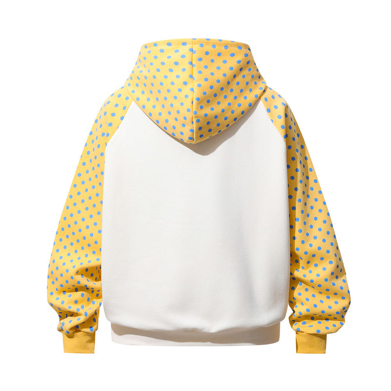 Sweat à capuche raglan colorblock à pois avec écusson brodé à lettrage