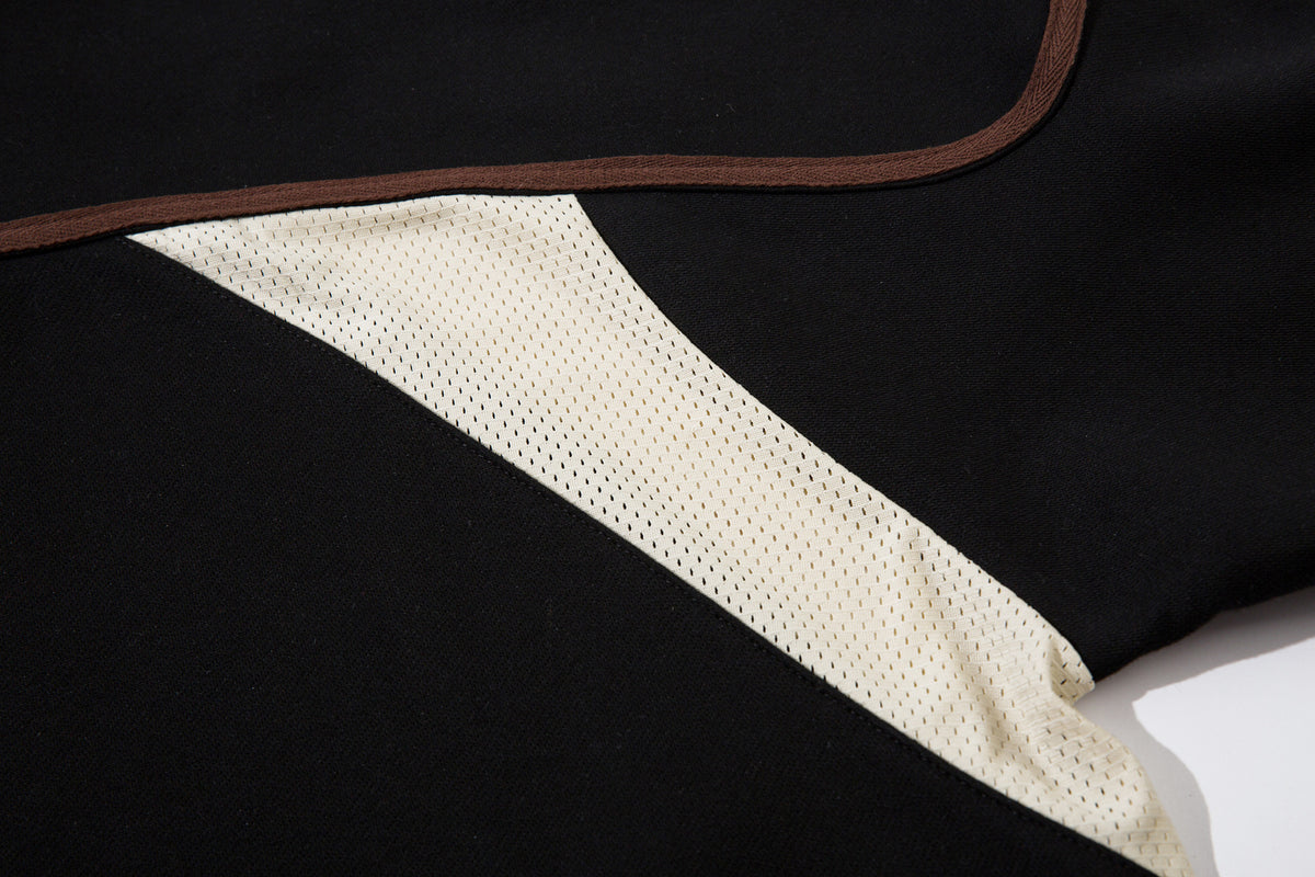 Lace-Up Hockey Jersey Sweatshirt – Colorblock Mesh Panel Pullover