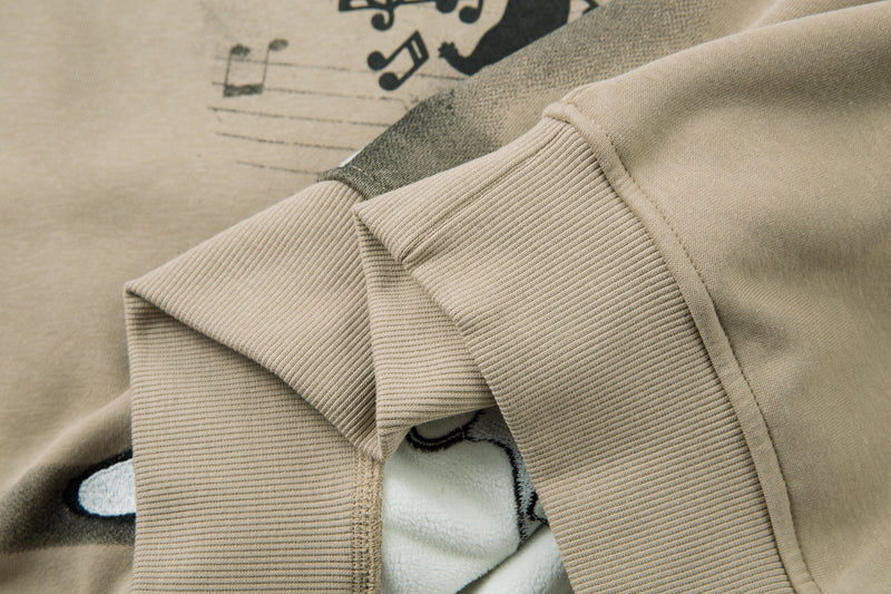 Sweat-shirt motif chat en smoking avec imprimé note de musique et manches raglan color block