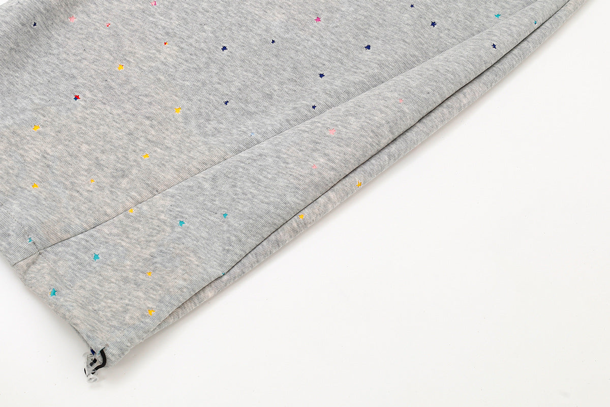 Wide-Leg Sweatpants with Star Embroidery & Paint Splatter Print