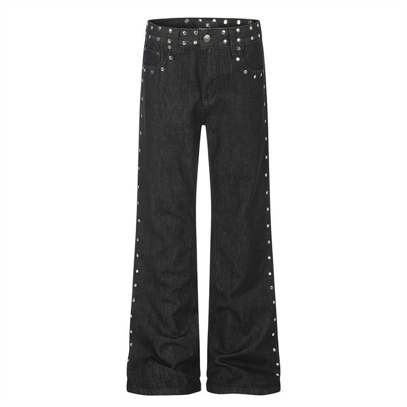 Jean bootcut noir pour homme avec rivets latéraux et patchs arrière étoile léopard