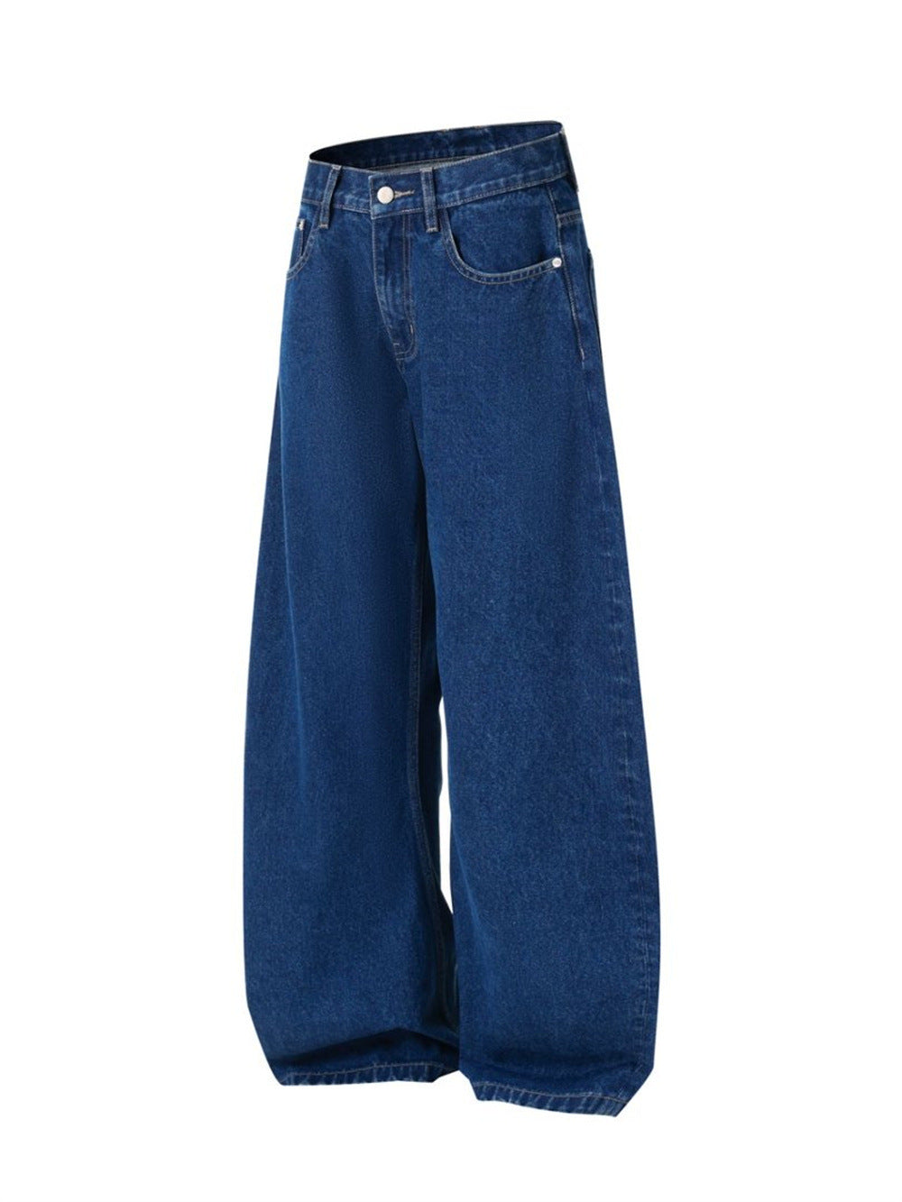 Men's Loose Fit Wide-Leg Jeans – Curved Baggy Silhouette in Dark Blue