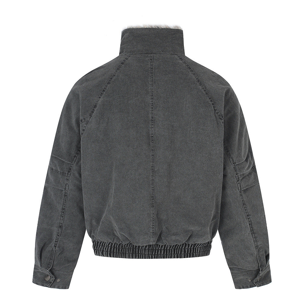 Men's Faux Fur-Lined Bomber Jacket – Studded Workwear Cotton Padded Coat
