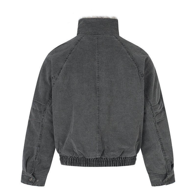 Men's Faux Fur-Lined Bomber Jacket – Studded Workwear Cotton Padded Coat
