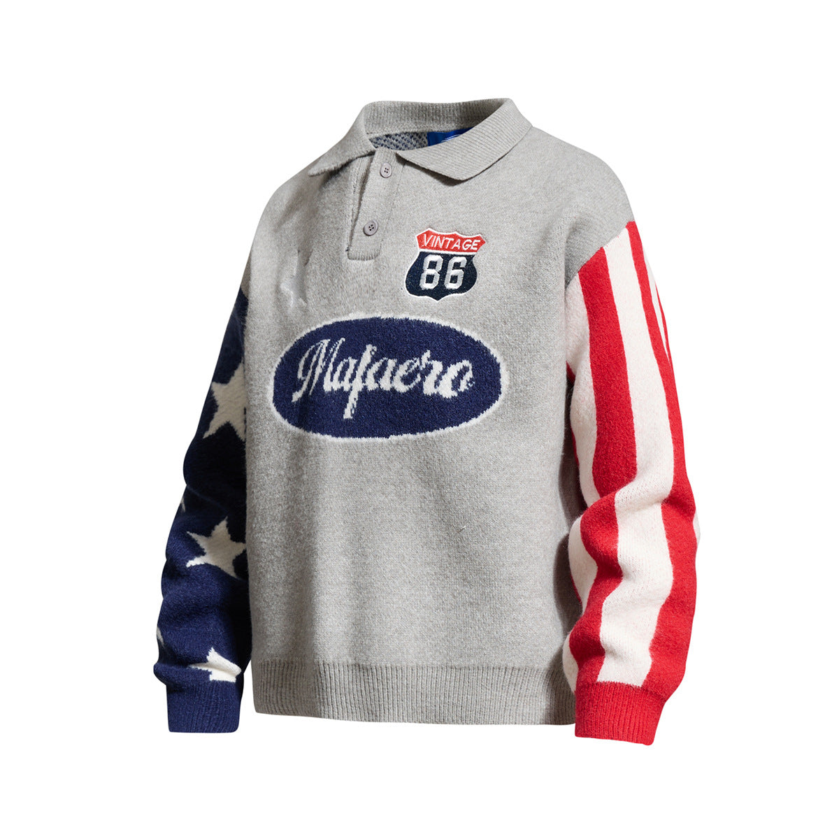Mafareo Vintage 86 American Flag Polo Collar Knit Sweater – Stars & Stripes