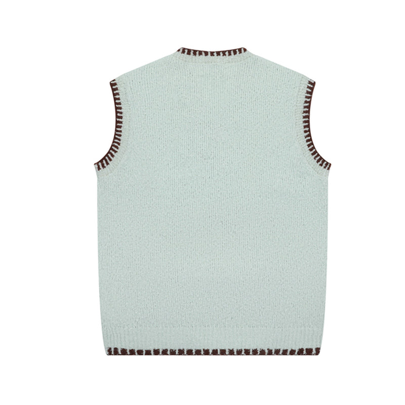 Cartoon Bear Knit Sweater Vest – V-Neck Jacquard Sleeveless Pullover