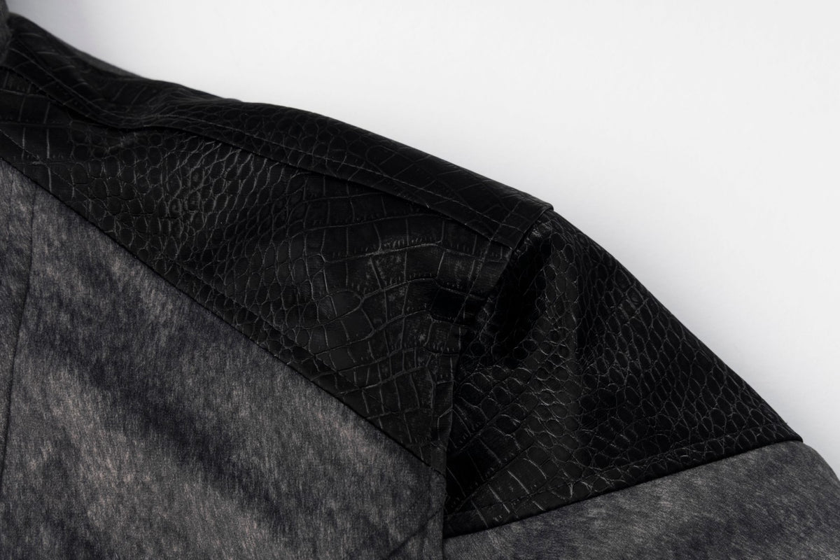 Faux Fur Trim Hooded Bomber Jacket – Textured Fleece with PU Leather Panels