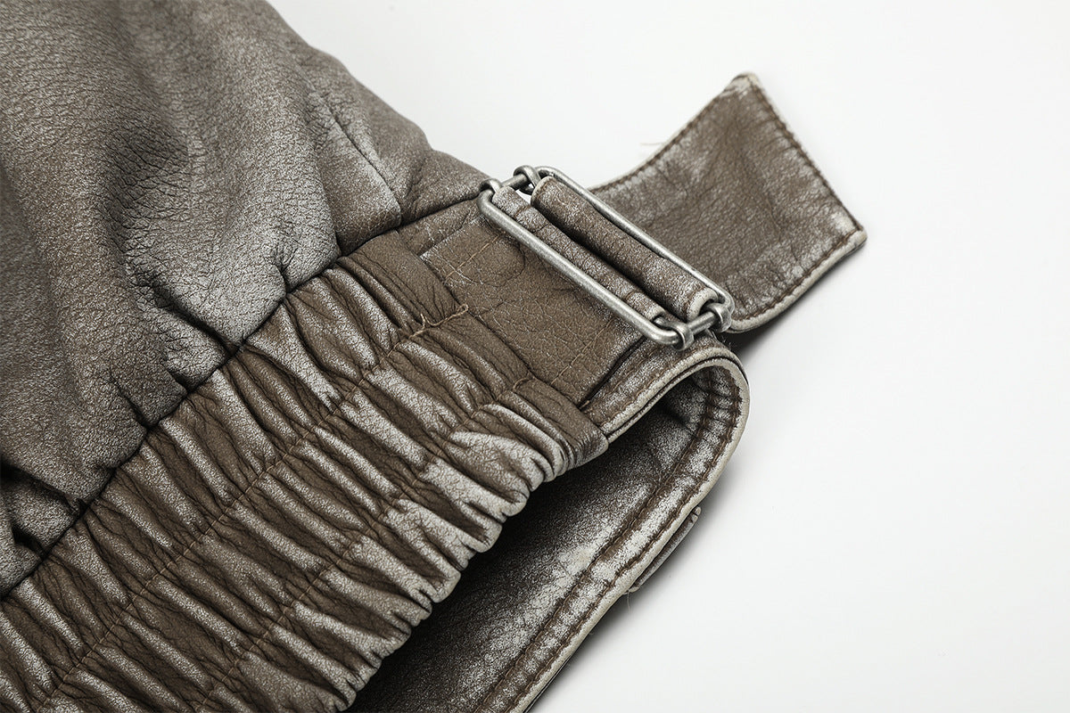 Vintage Washed Bomber Jacket with Faux Fur Collar — Oversized Padded Flight