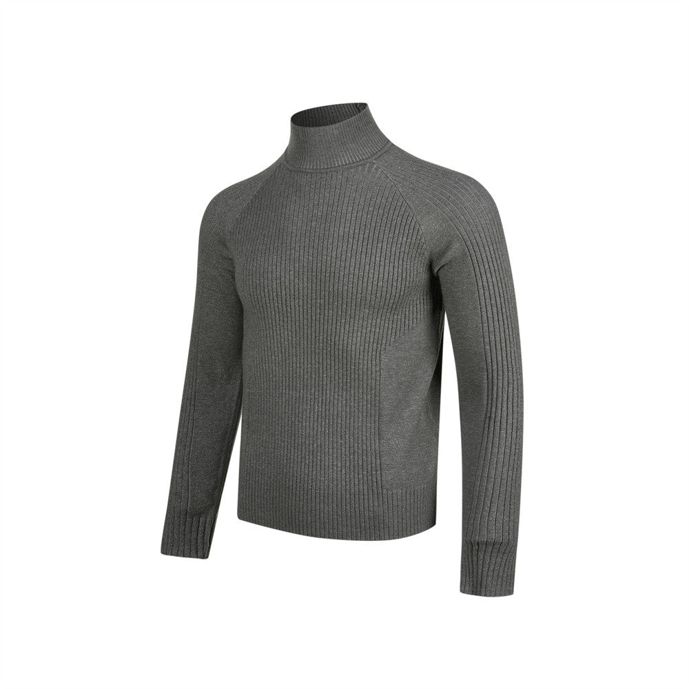 Men's Long Sleeve Sweater Polo Mock Neck Ribbed Knit Slim Fit Pullover