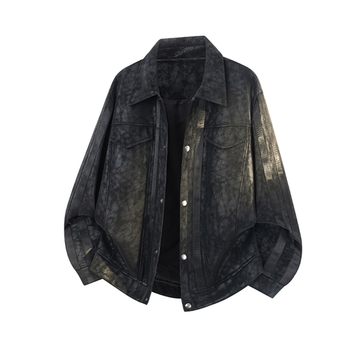 Veste trucker noire en similicuir PU – Style punk streetwear et moto