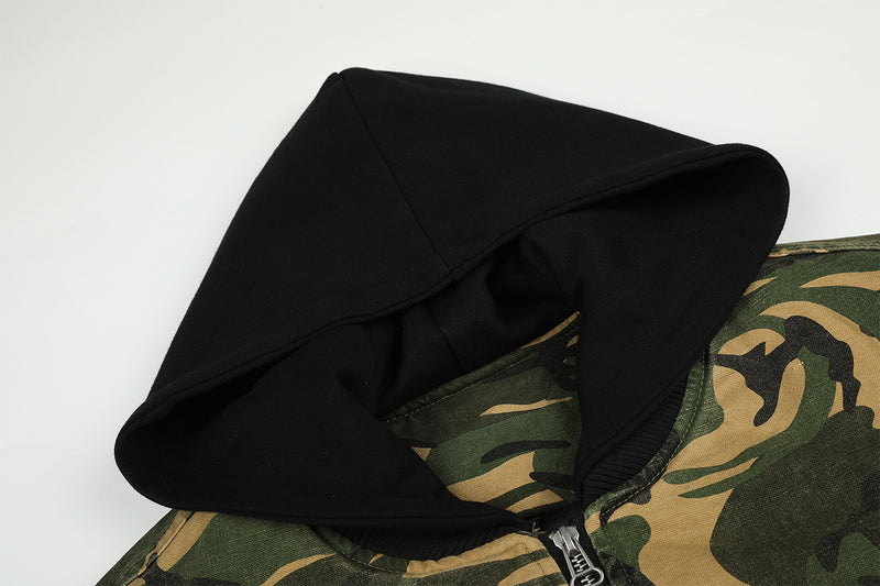 Camo Padded Bomber Jacket – Hooded MA-1 Flight Jacket with Grommet Detail