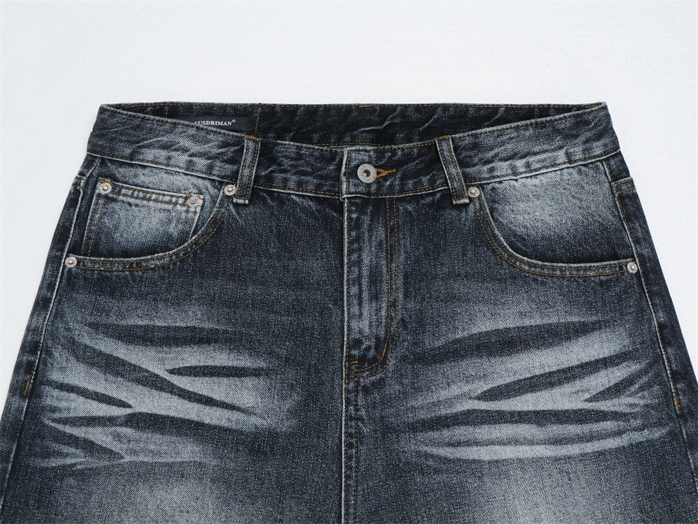 Jean gris baggy homme – Denim vintage délavé à jambes larges et effet usé
