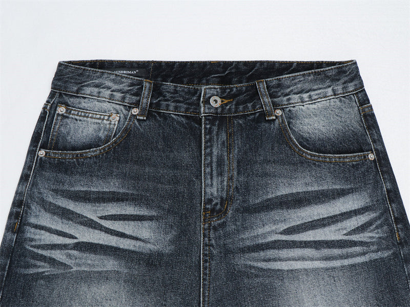 Jean gris baggy homme – Denim vintage délavé à jambes larges et effet usé