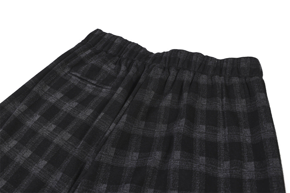 Men's Plaid Dress Pants – Wide-Leg Pleated Baggy Trousers in Black & Grey Check