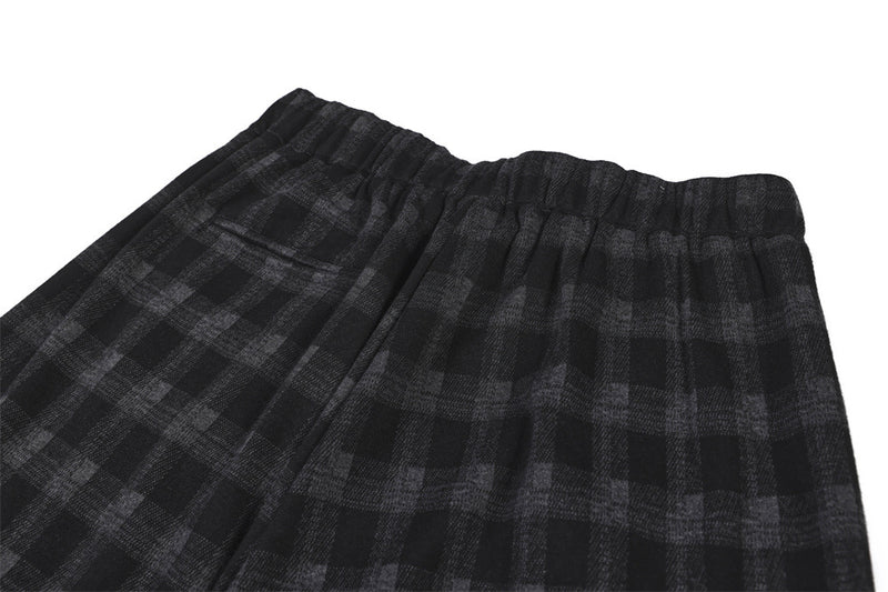 Men's Plaid Dress Pants – Wide-Leg Pleated Baggy Trousers in Black & Grey Check