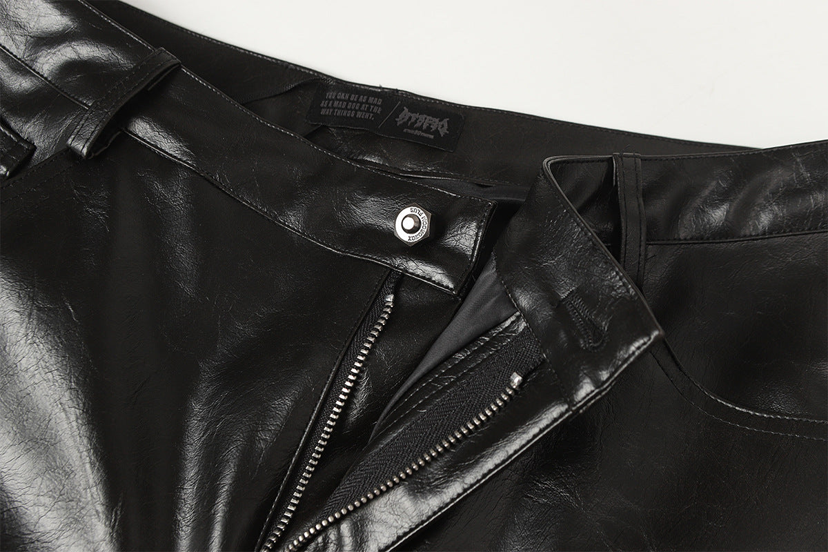 Wide-Leg Faux Leather Pants with Spiderweb Embossed Panels