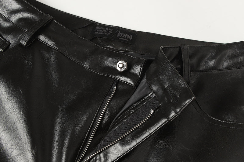 Wide-Leg Faux Leather Pants with Spiderweb Embossed Panels