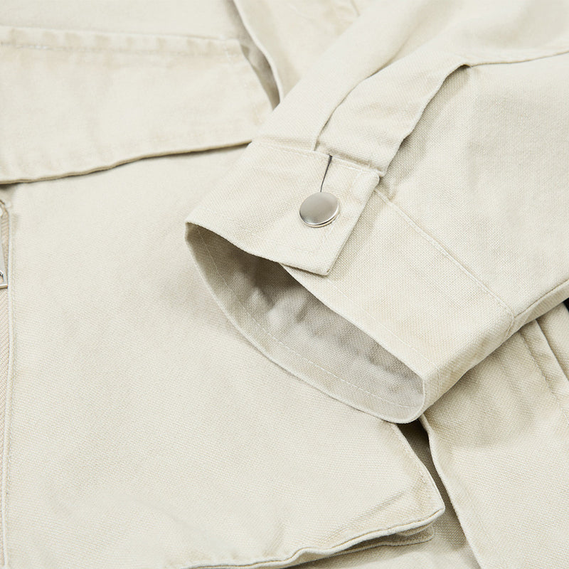 Men's Cargo Bomber Jacket with Multi-Pocket Stand Collar, Relaxed Fit