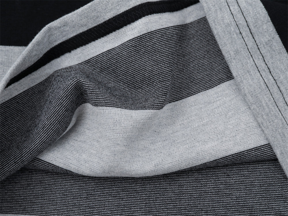Close-up of striped shirt interior showing fabric layers and seam construction