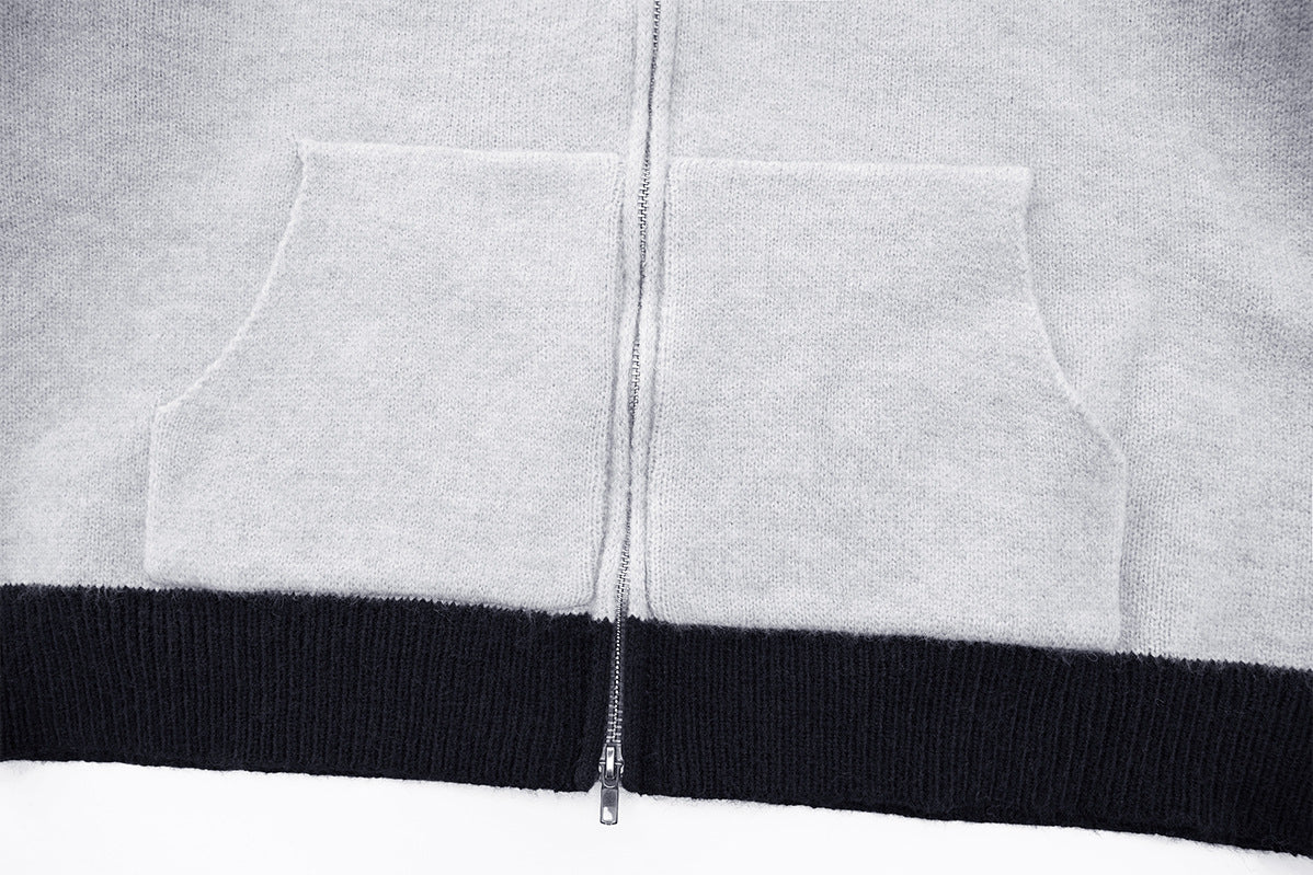Gothic Cross Knit Zip-Up Hoodie with Old English Sleeve Script