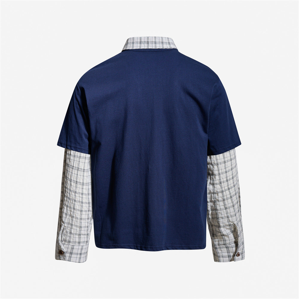 Brooklyn Vintage Layered Polo Shirt with Plaid Sleeves – Relaxed Fit