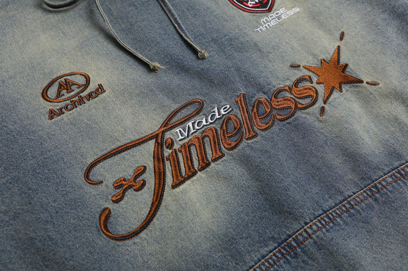 Denim Hoodie Vintage Washed Made Timeless Embroidery Oversized Fit