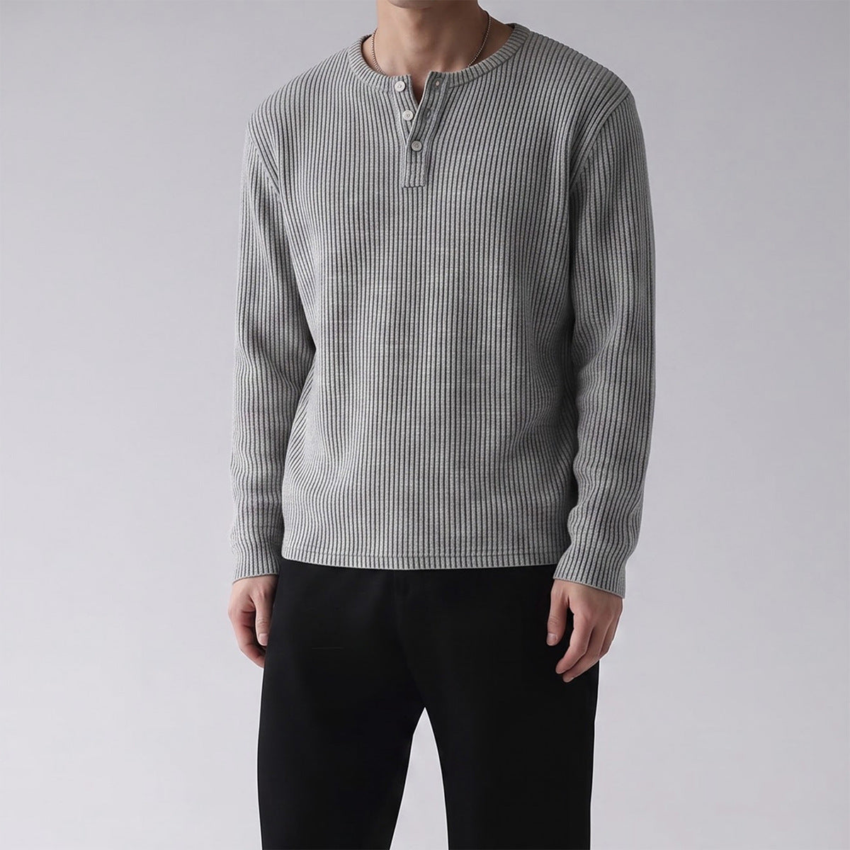 Men's Ribbed Henley Long Sleeve Tee – Vintage Old Money Style