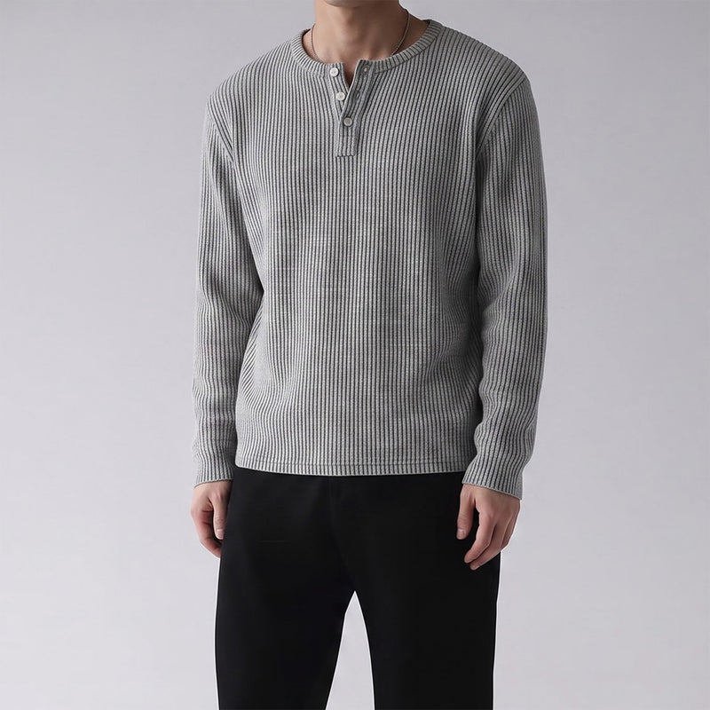 Men's Ribbed Henley Long Sleeve Tee – Vintage Old Money Style