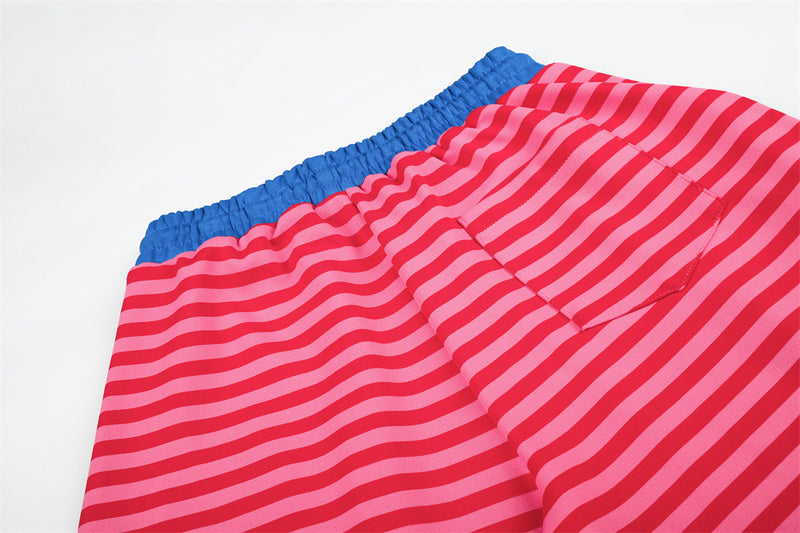 Men's Striped Wide-Leg Sweatpants with Star & Letter Embroidery – American