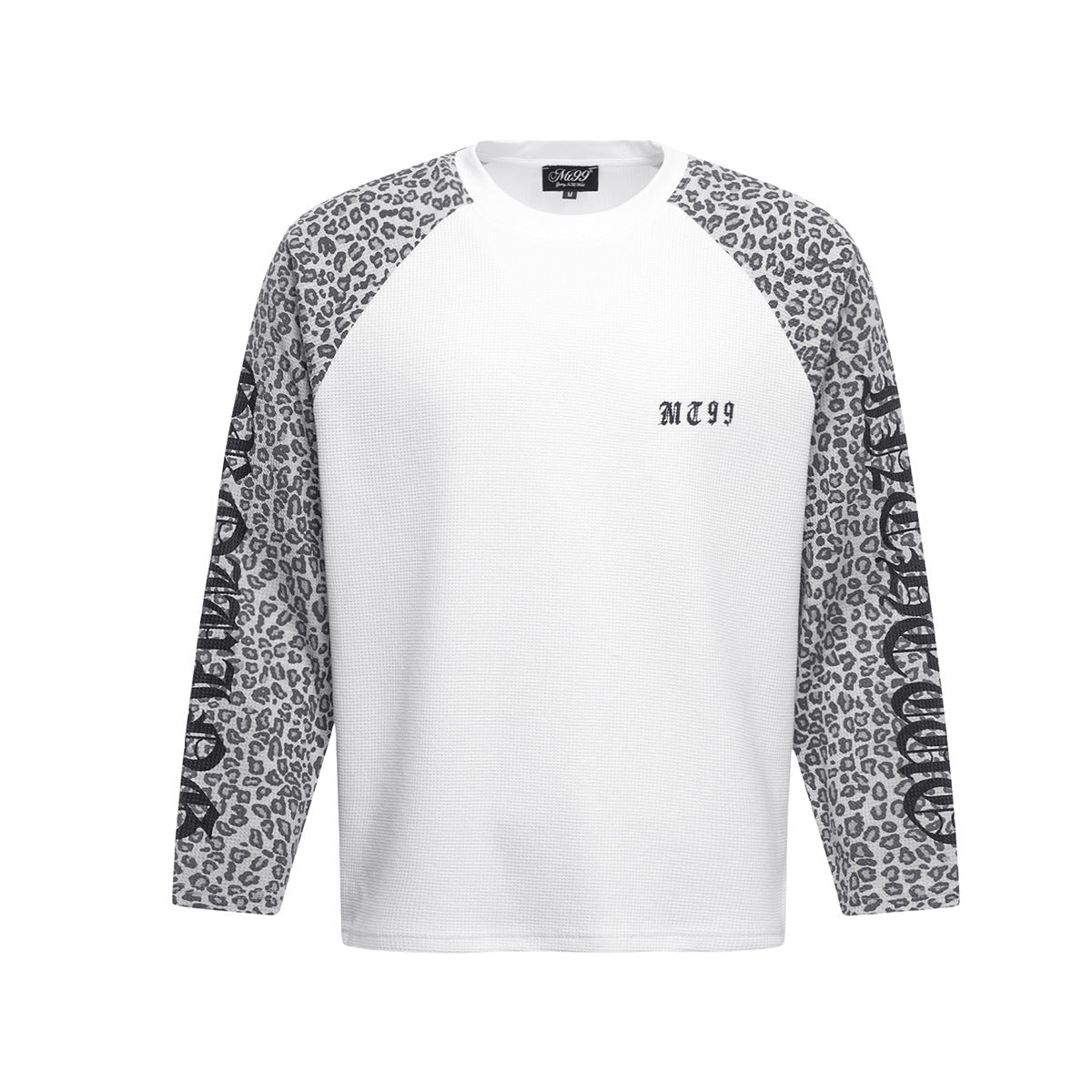 Langarm-Waffelshirt – Raglan-Rundhals mit Leopardenprint und Vintage-Grafik