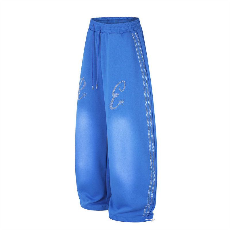 Jogginghose mit weitem Bein und Strass-Schriftzug – Oversize-Streetwear-Jogger für