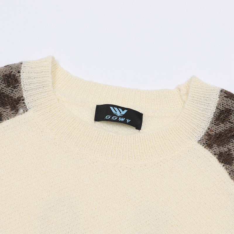 Leopard Print Raglan Knit Sweater – American Vintage Streetwear Crewneck