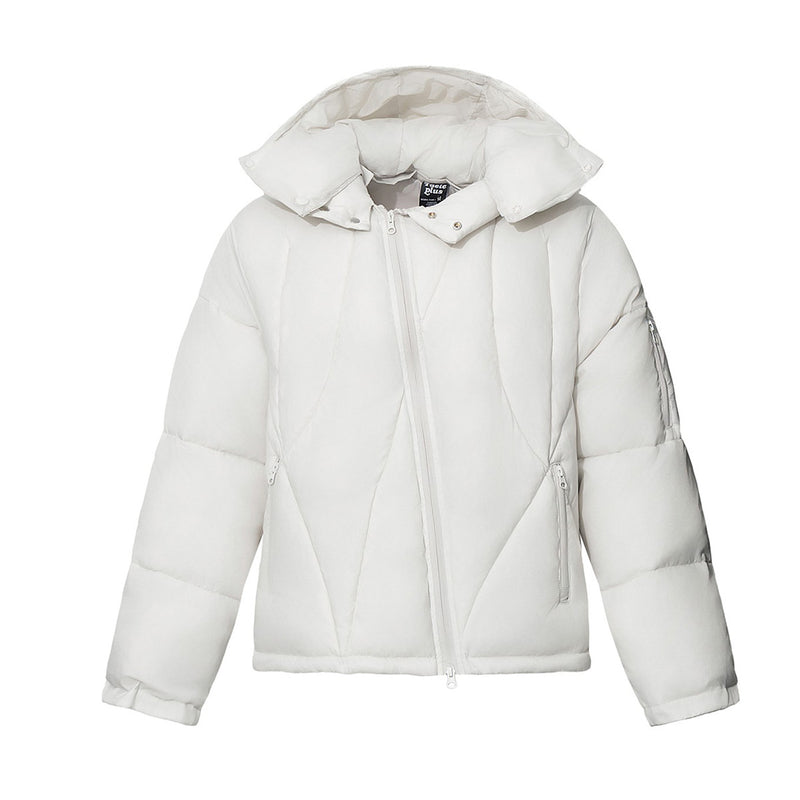 Daunenjacke mit Kapuze, unregelmäßiger Steppung & abnehmbarer Kapuze