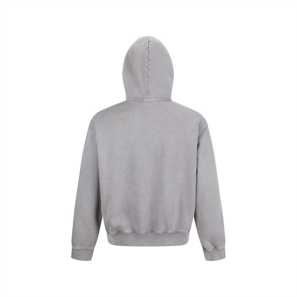 Men's Metal Clasp Pullover Hoodie – Oversized Washed Fleece Sweatshirt