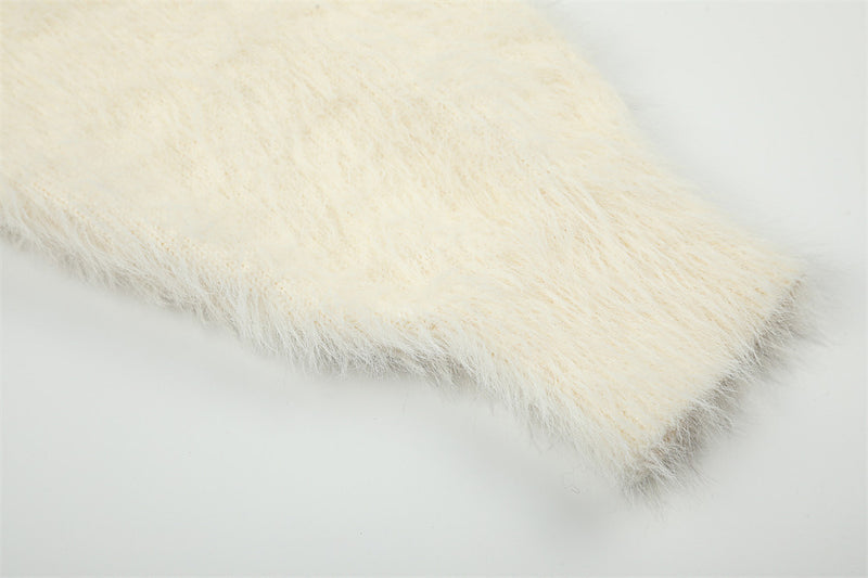 Fuzzy Knit Zip-Up Hoodie with Animal Patches – Streetwear Cardigan